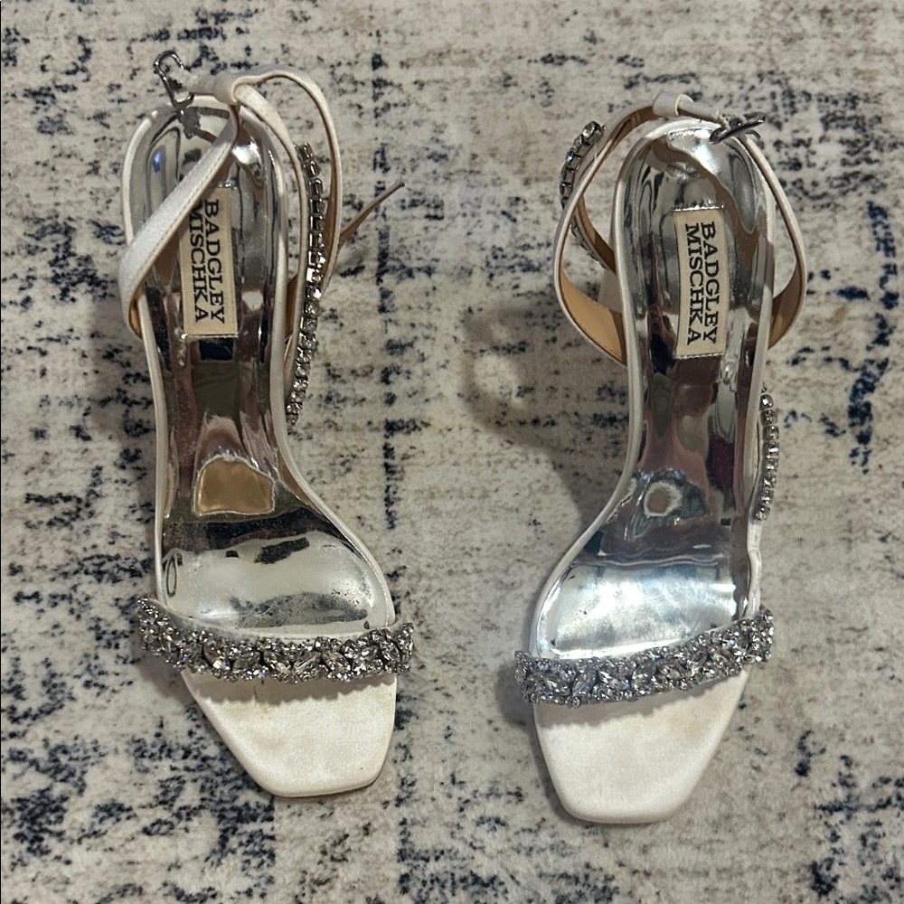 Badgley Mischka White and Silver Embellished Heels